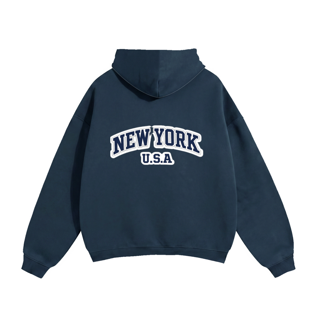 Oversize Fleeced Hoodie Navy Blue "New York USA"