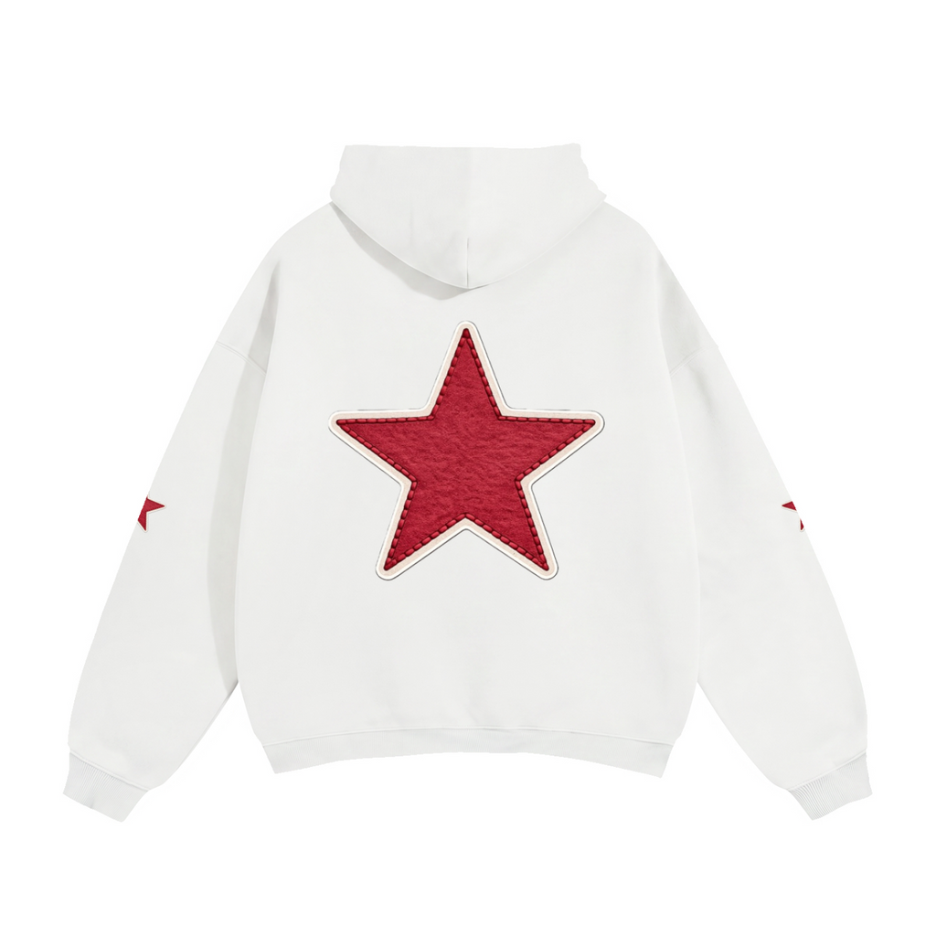 The Sunday Label Oversize Fleeced Hoodie Oat Grey, White, Maroon Star