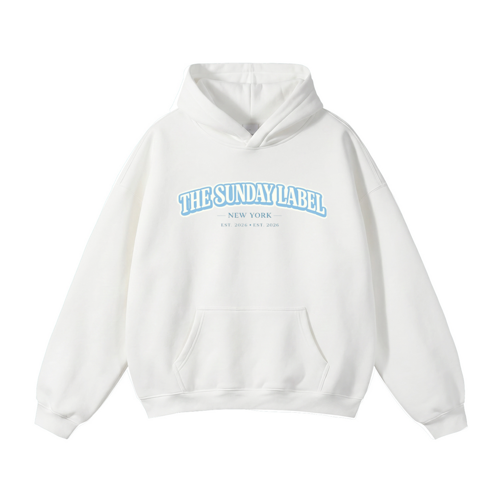 The Sunday Label Oversize Fleeced Hoodie New York White, Oat Grey, Light Blue
