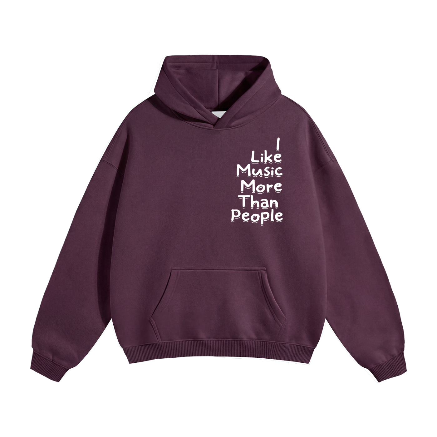 Oversize Fleeced Hoodie "I Like Music More Than People" available in Plum Purple, and Black.