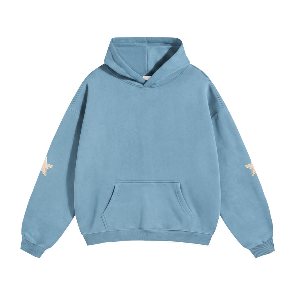 The Sunday Label Oversize Fleeced Hoodie Medium Blue, Cream Star