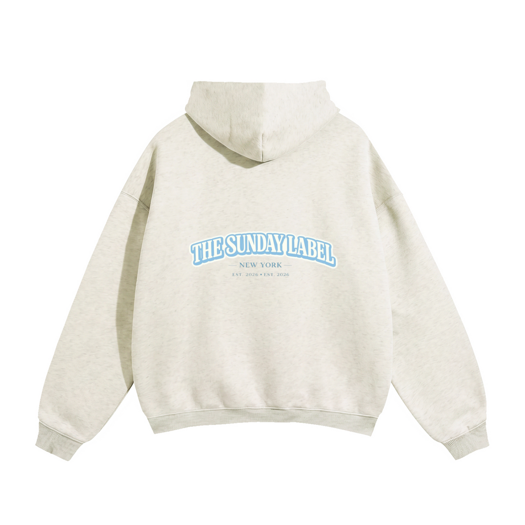The Sunday Label Oversize Fleeced Hoodie New York White, Oat Grey, Light Blue