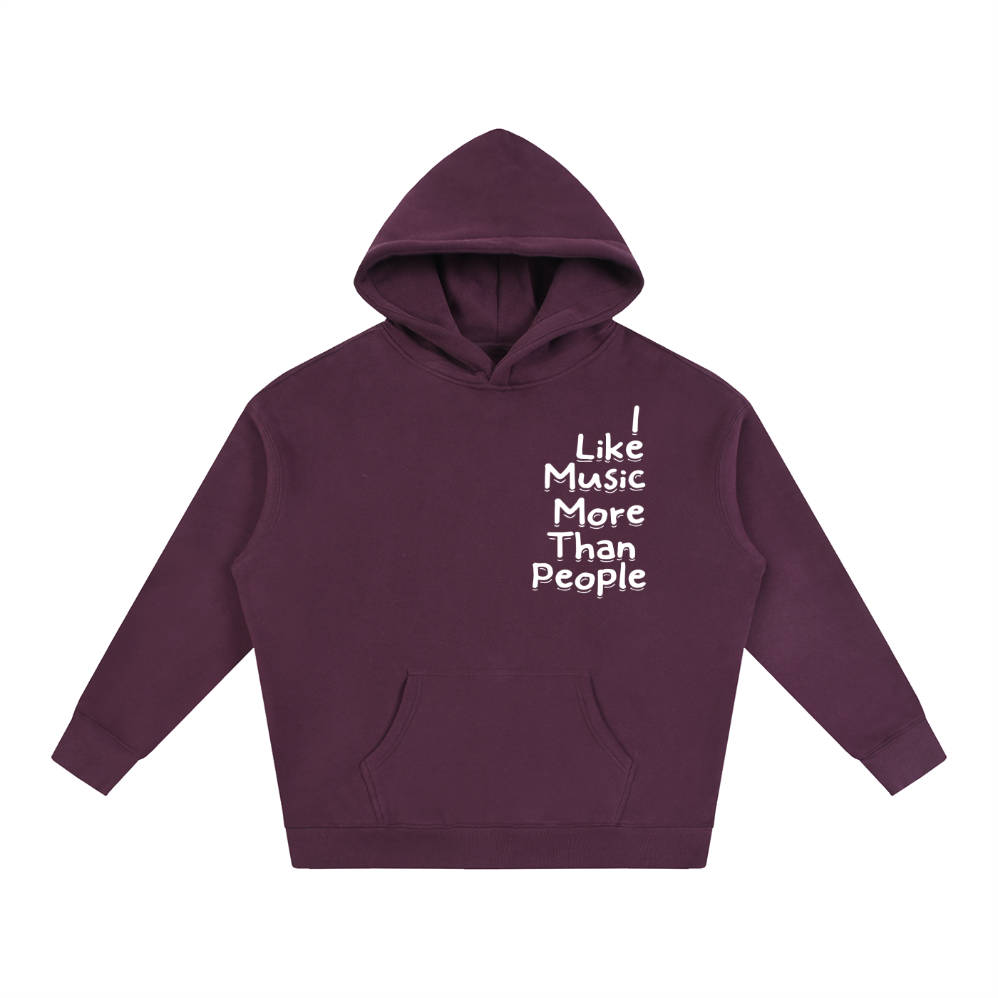 Oversize Fleeced Hoodie "I Like Music More Than People" available in Plum Purple, and Black.