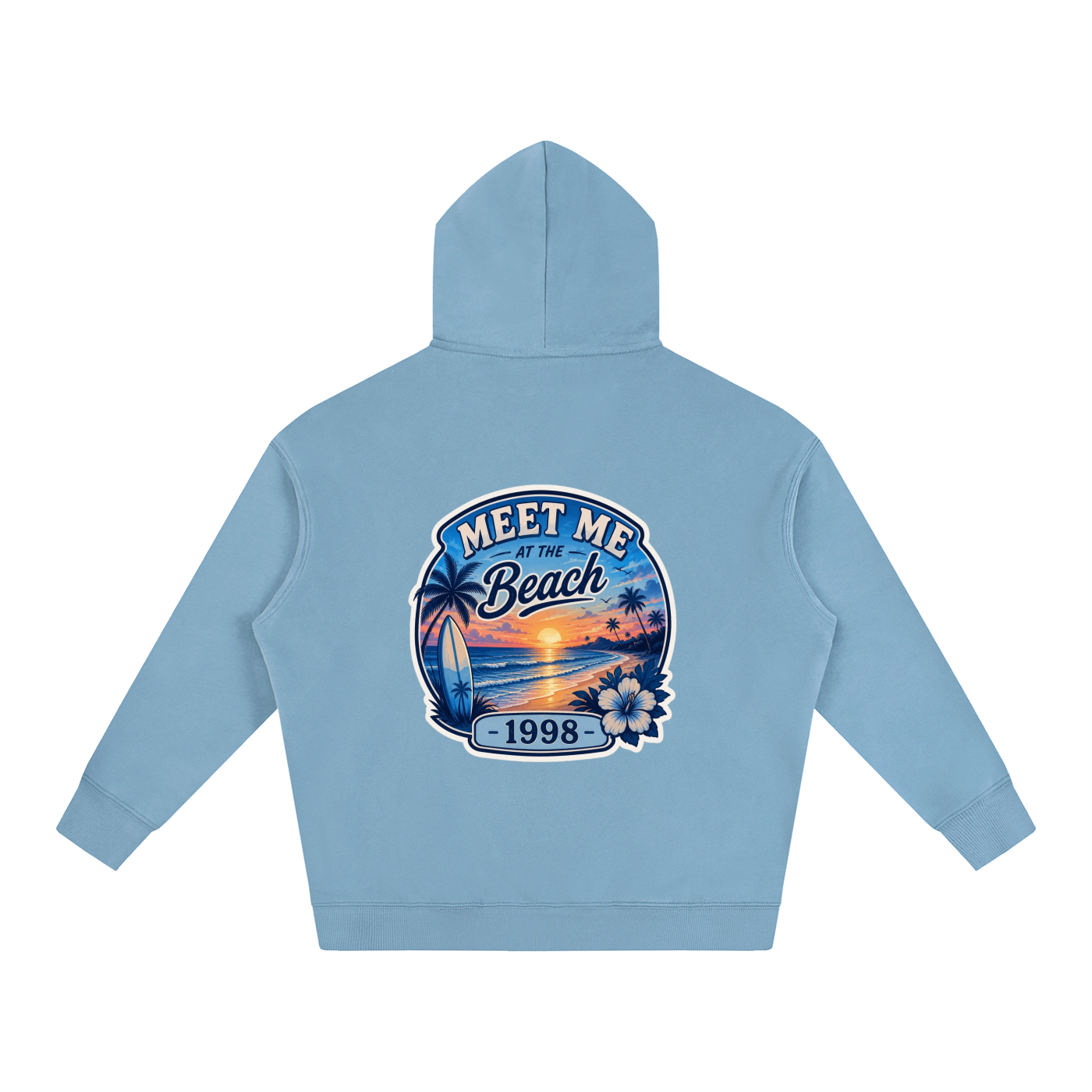 Oversize Fleeced Hoodie "Meet Me At The Beach -1998" sticker in the back