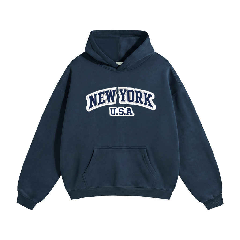 Oversize Fleeced Hoodie Navy Blue "New York USA"