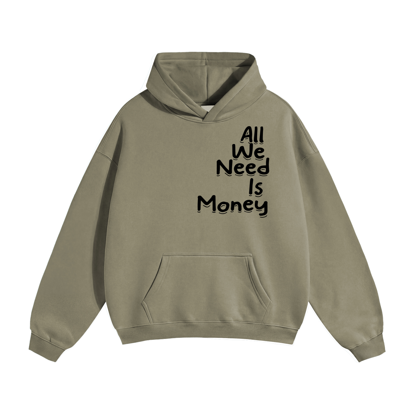 Oversize Fleeced Hoodie "All I need is money" Grey Coffee