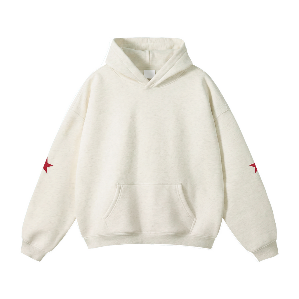 The Sunday Label Oversize Fleeced Hoodie Oat Grey, White, Maroon Star