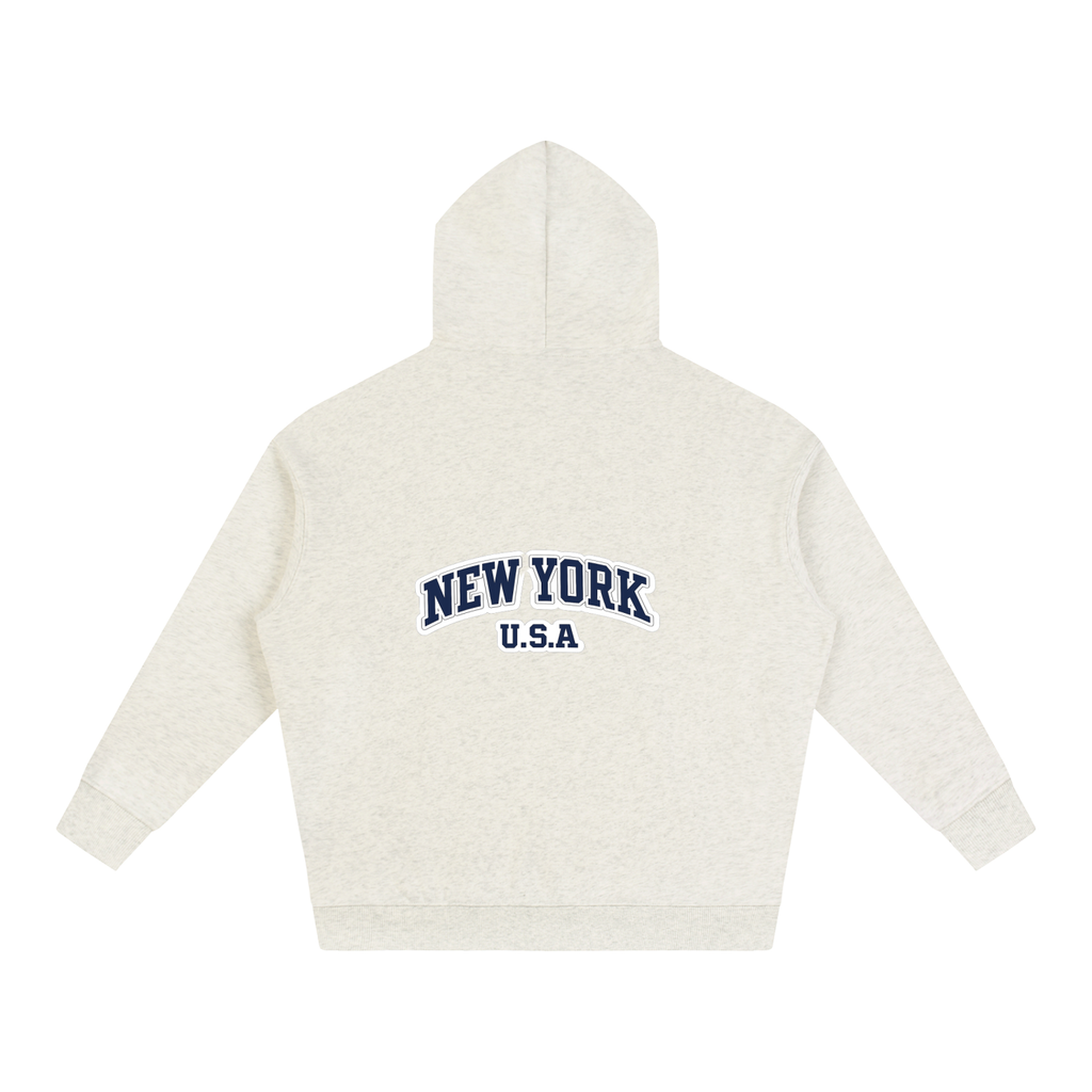 Oversize Fleeced Hoodie In Oat Grey "New York USA"