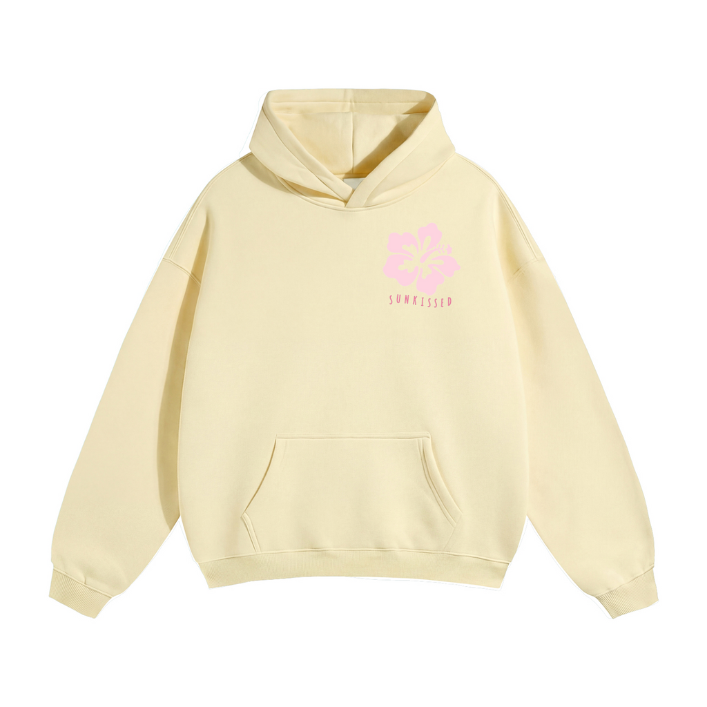 Oversize Fleeced Hoodie, comes in Oat Gray, White, and Apricot.