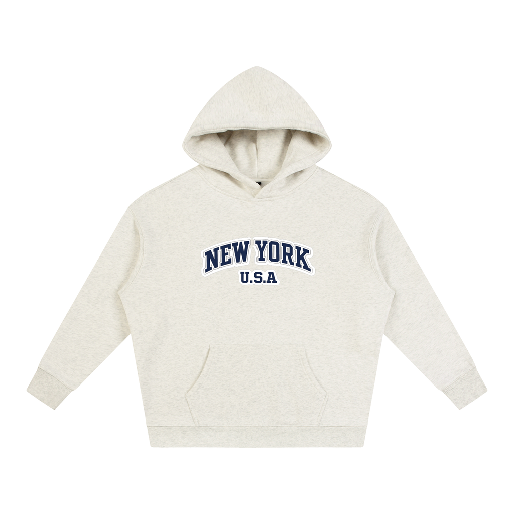 Oversize Fleeced Hoodie In Oat Grey "New York USA"