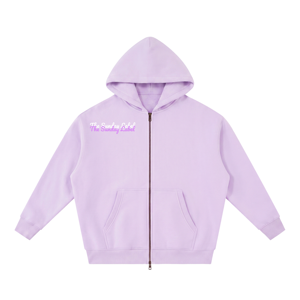 Essential Oversized Fleece Boxy Hoodie Zip Up In Light Purple "The Sunday Label"