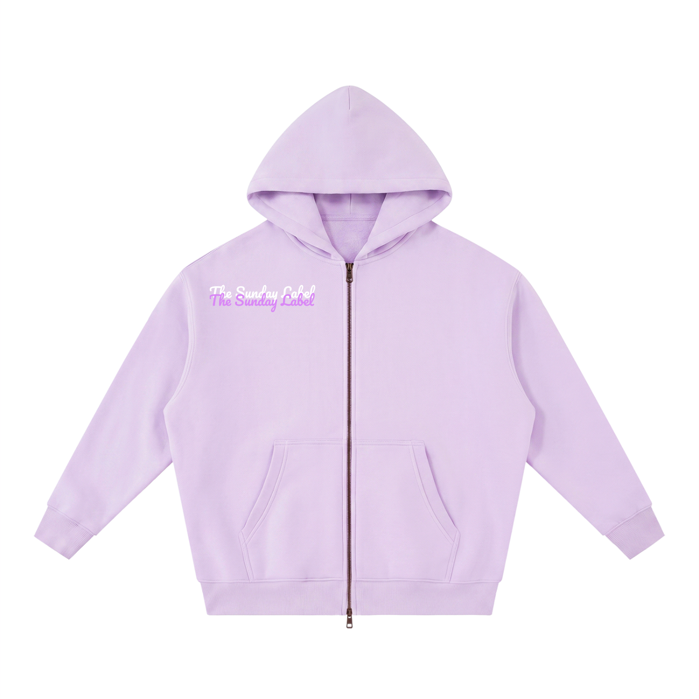 Essential Oversized Fleece Boxy Hoodie Zip Up In Light Purple "The Sunday Label"