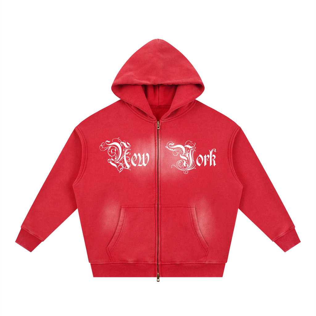 Sunfade Two-way Zipper Boxy Fleece Hoodie