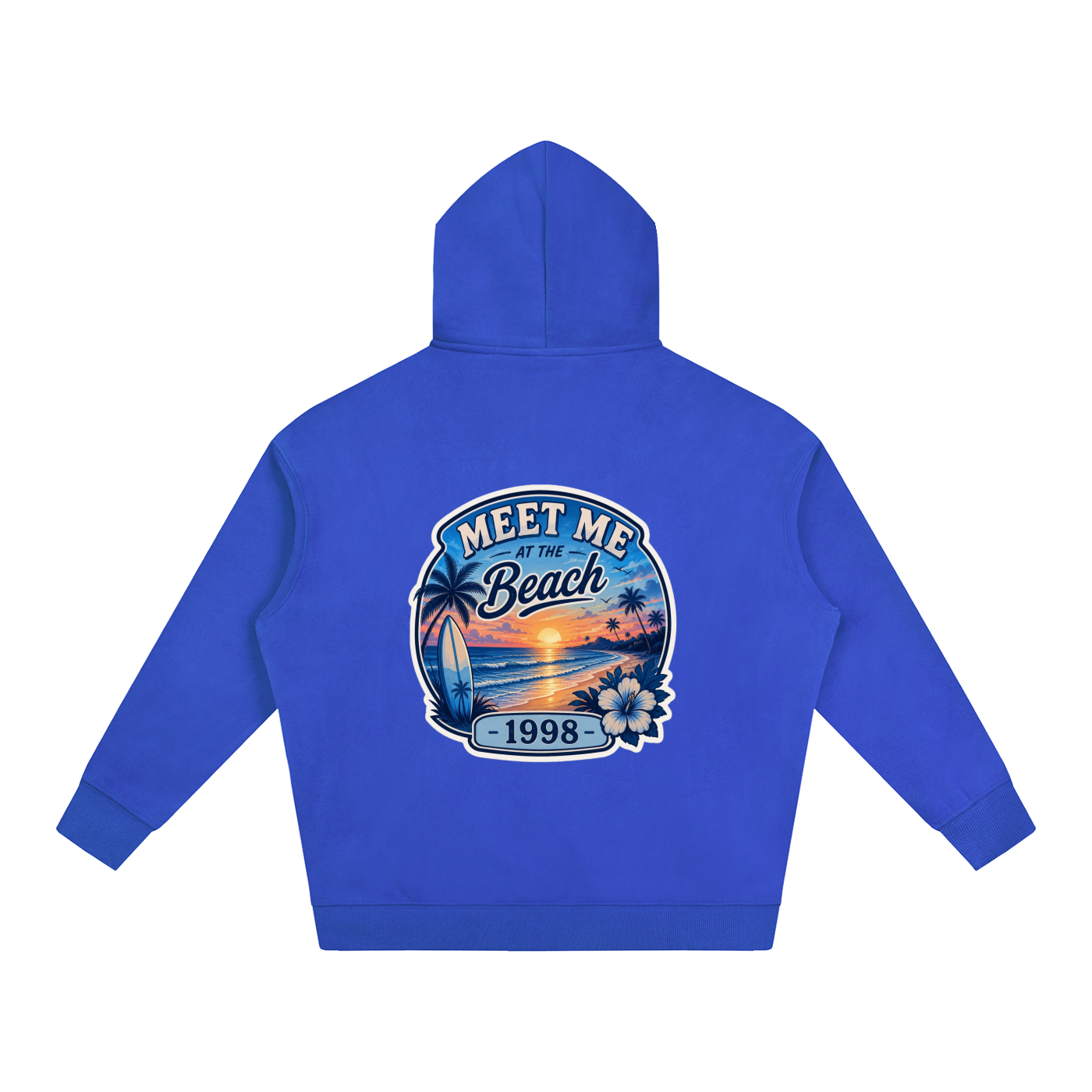 Oversize Fleeced Hoodie "Meet Me At The Beach -1998" sticker in the back