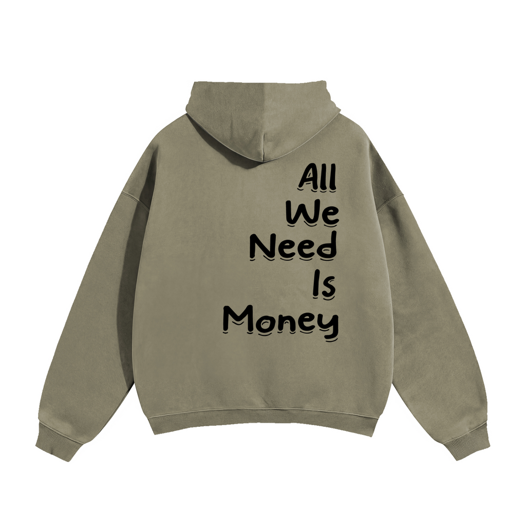 Oversize Fleeced Hoodie "All I need is money" Grey Coffee