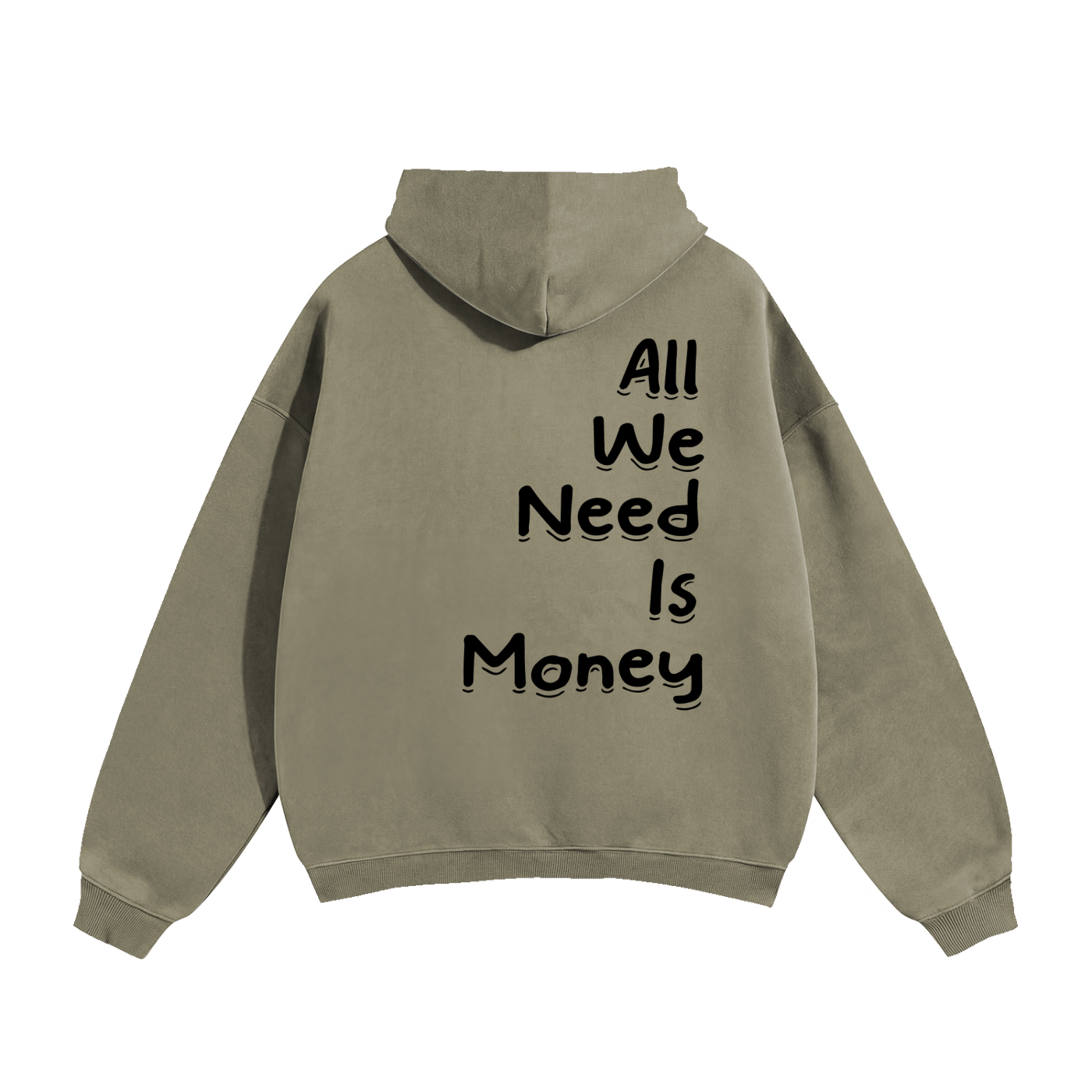Oversize Fleeced Hoodie "All I need is money" Grey Coffee