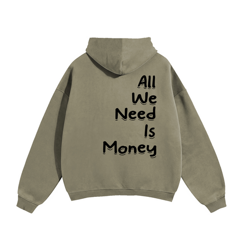 Oversize Fleeced Hoodie "All I need is money" Grey Coffee
