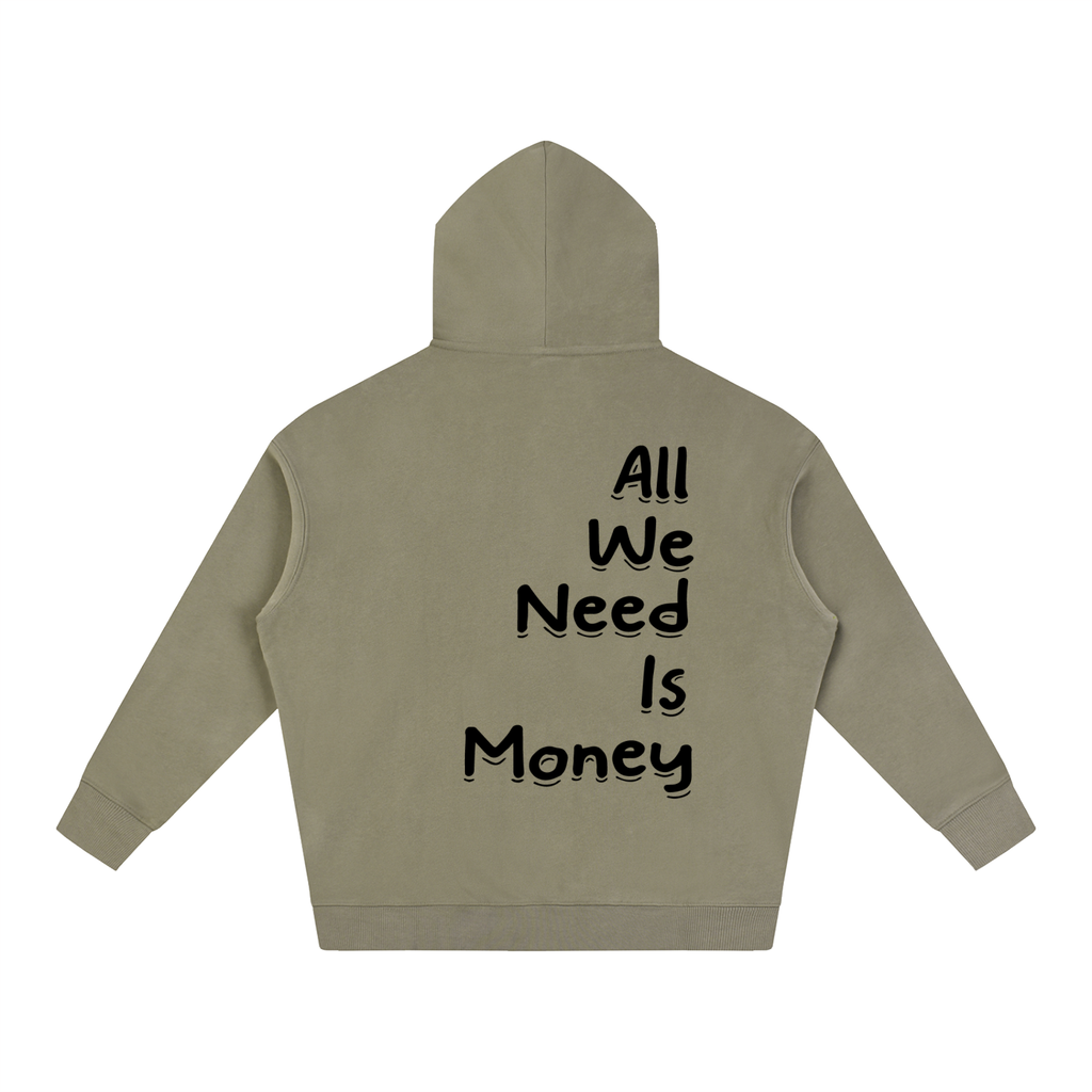 Oversize Fleeced Hoodie "All I need is money" Grey Coffee