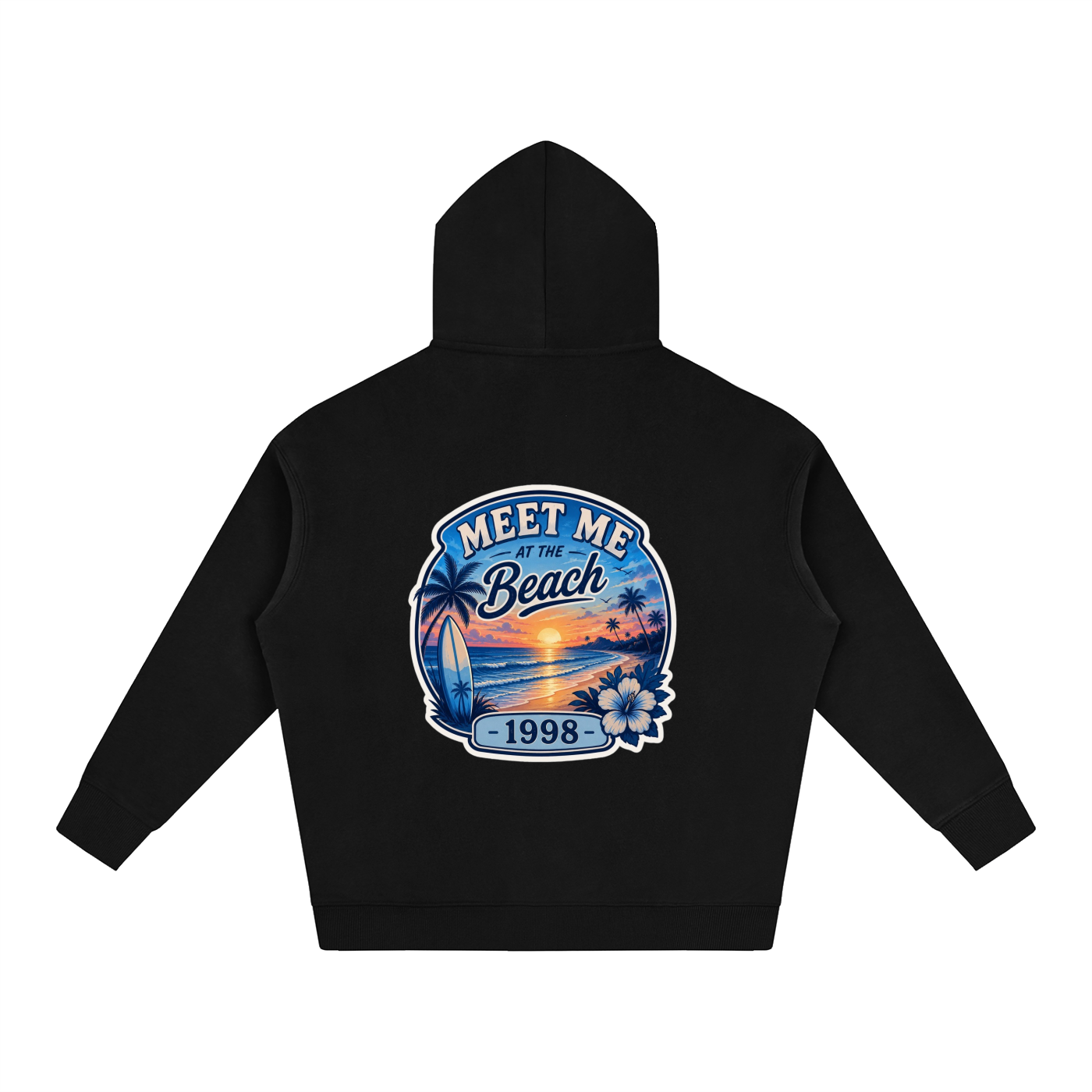 Oversize Fleeced Hoodie "Meet Me At The Beach -1998" sticker in the back