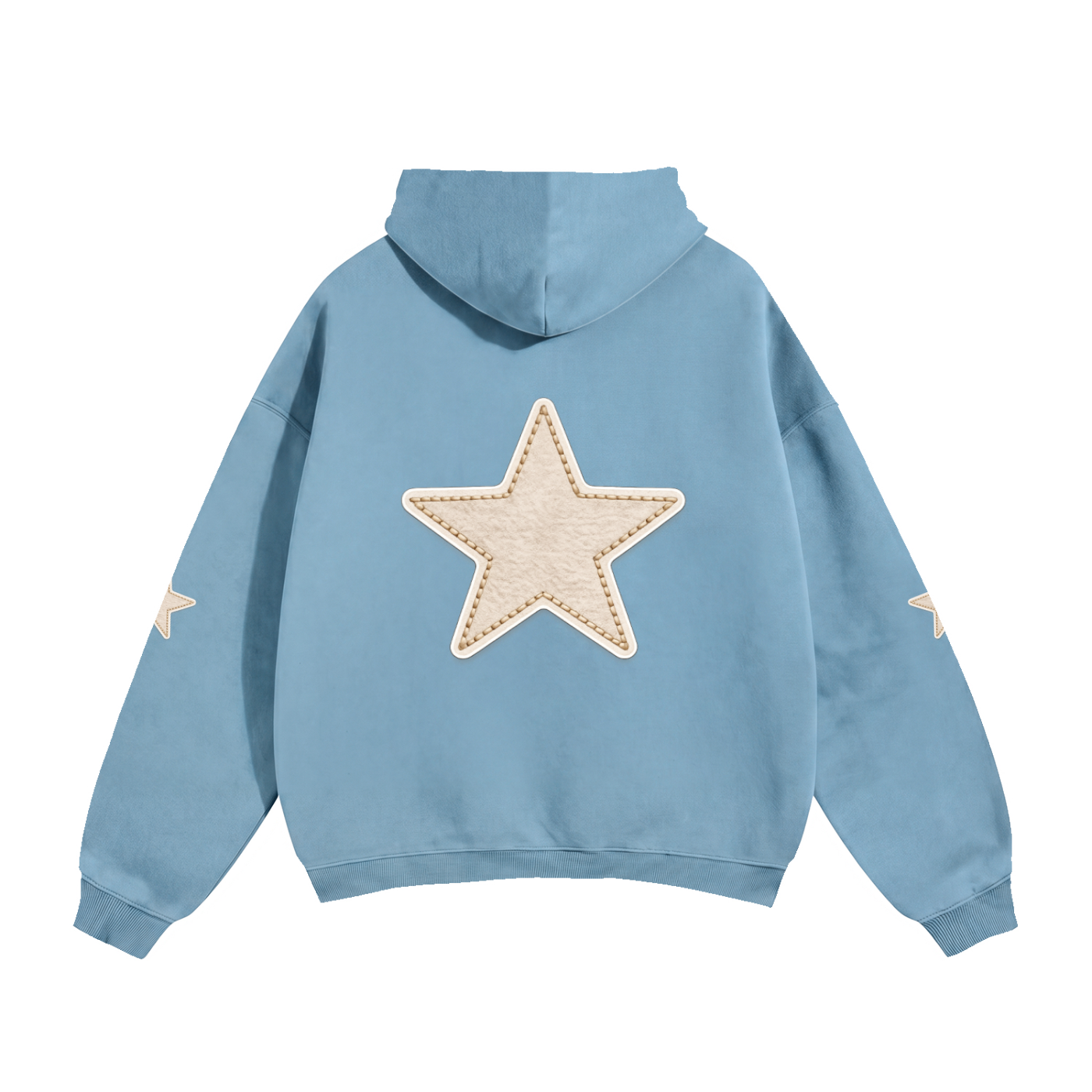 The Sunday Label Oversize Fleeced Hoodie Medium Blue, Cream Star