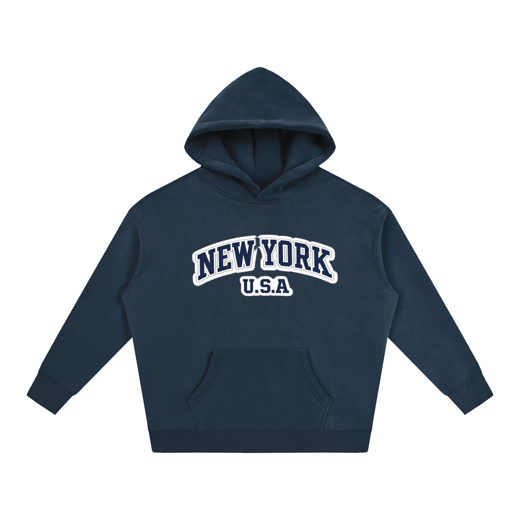 Oversize Fleeced Hoodie Navy Blue "New York USA"