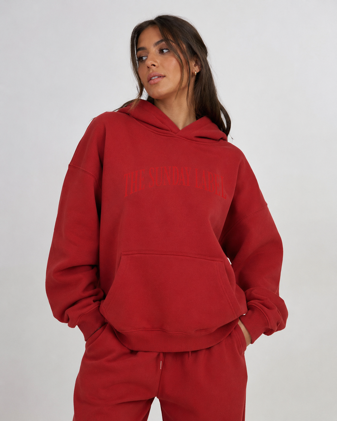 Oversize Fleeced Hoodie Red, Oat Grey "The Sunday Label"