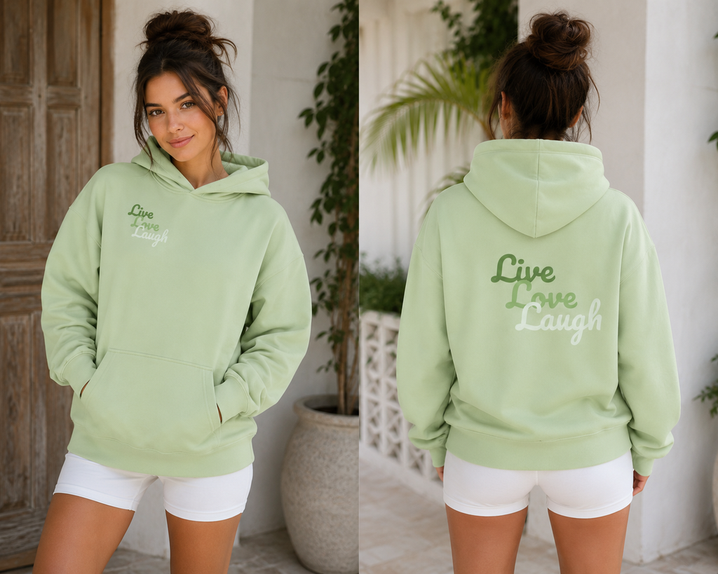 Essential Heavyweight Drop-Shoulder Hoodie "Live Love Laugh"