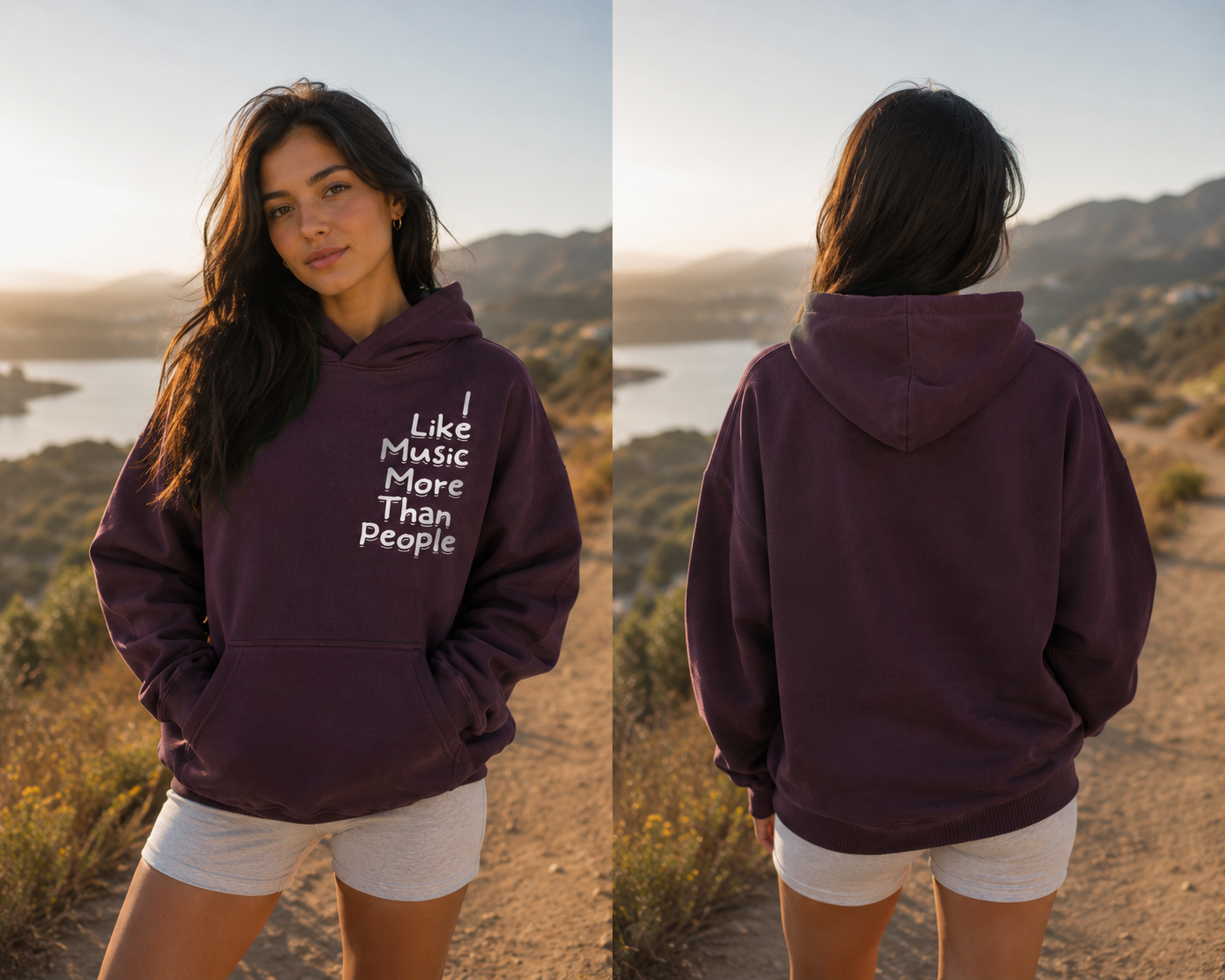 Oversize Fleeced Hoodie "I Like Music More Than People" available in Plum Purple, and Black.