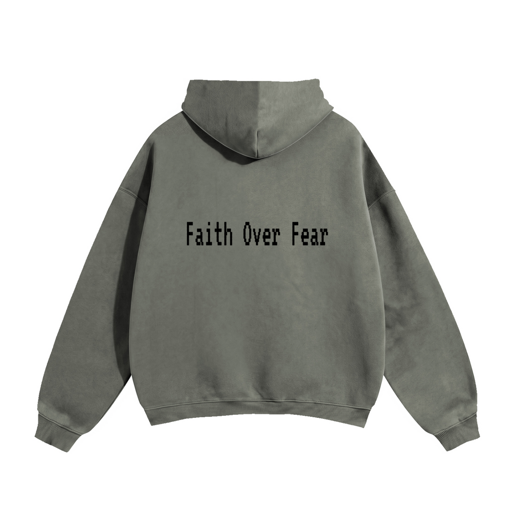 Oversize Fleeced Hoodie "Faith Over Fear" Oat Gray, Gray, White