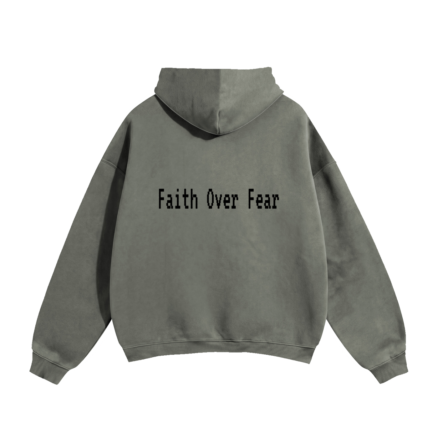 Oversize Fleeced Hoodie "Faith Over Fear" Oat Gray, Gray, White