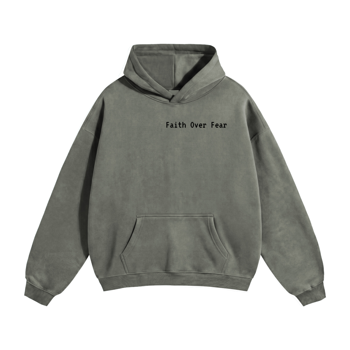 Oversize Fleeced Hoodie "Faith Over Fear" Oat Gray, Gray, White