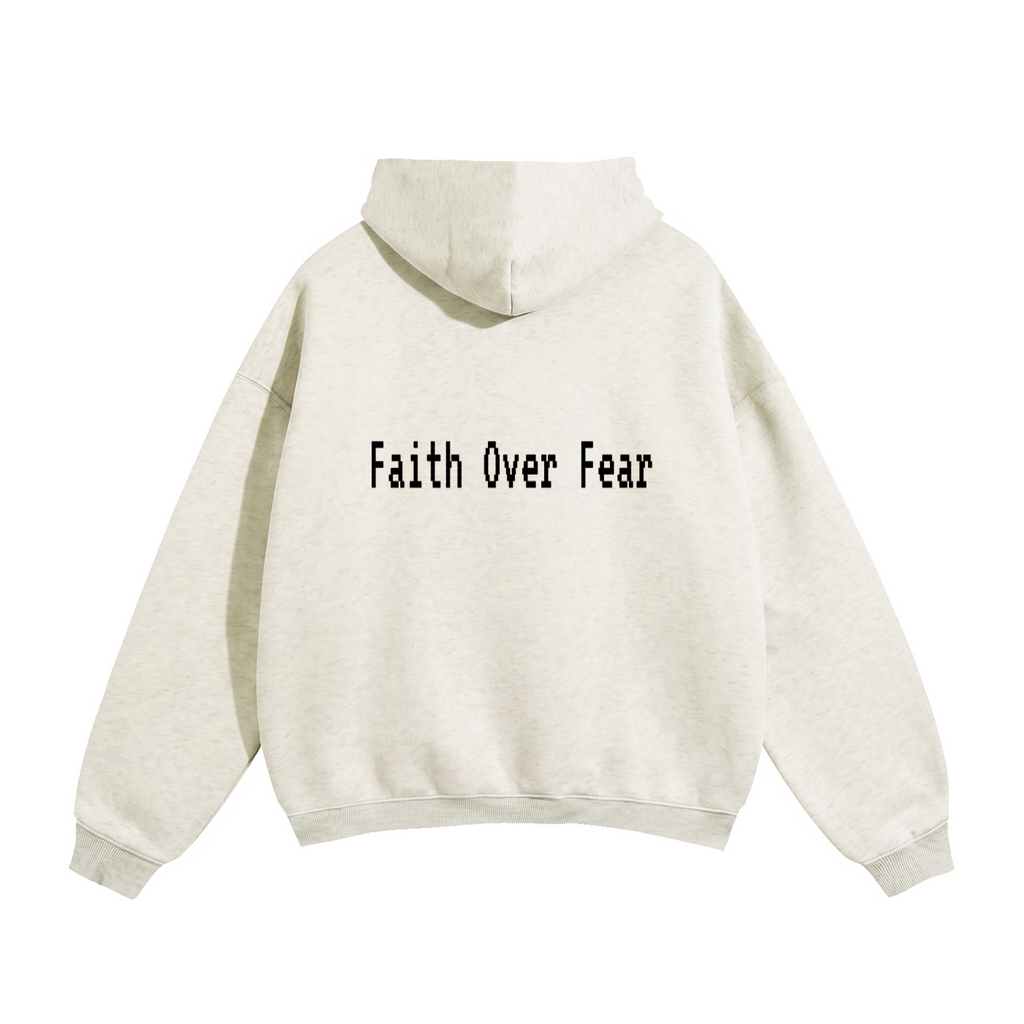 Oversize Fleeced Hoodie "Faith Over Fear" Oat Gray, Gray, White