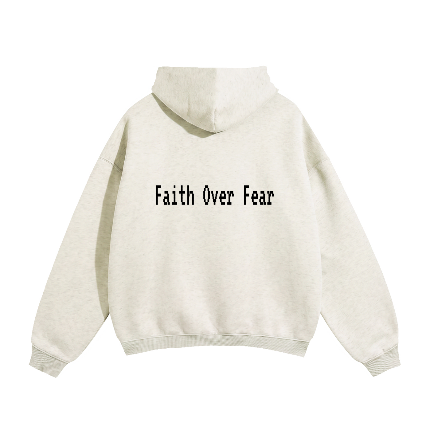 Oversize Fleeced Hoodie "Faith Over Fear" Oat Gray, Gray, White