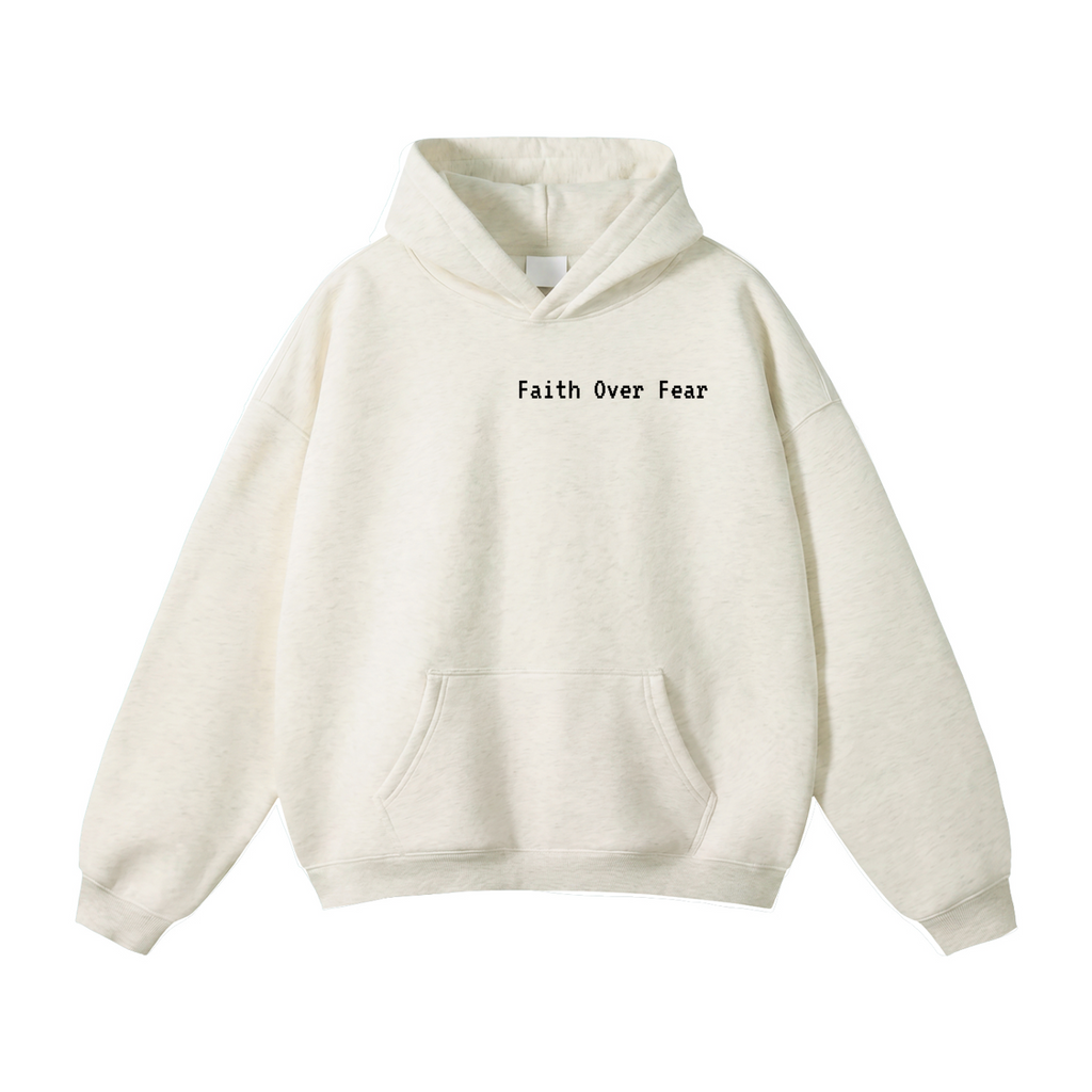 Oversize Fleeced Hoodie "Faith Over Fear" Oat Gray, Gray, White
