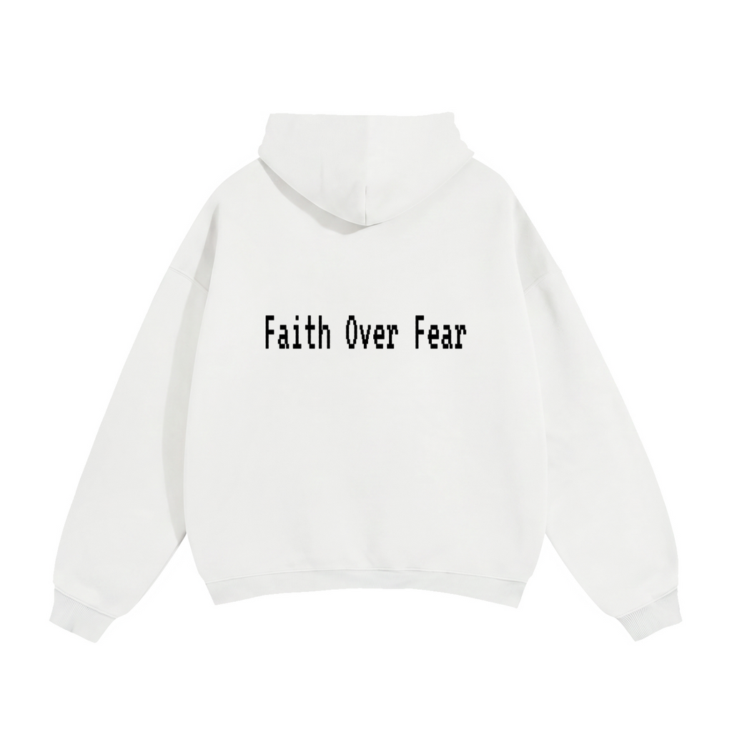 Oversize Fleeced Hoodie "Faith Over Fear" Oat Gray, Gray, White
