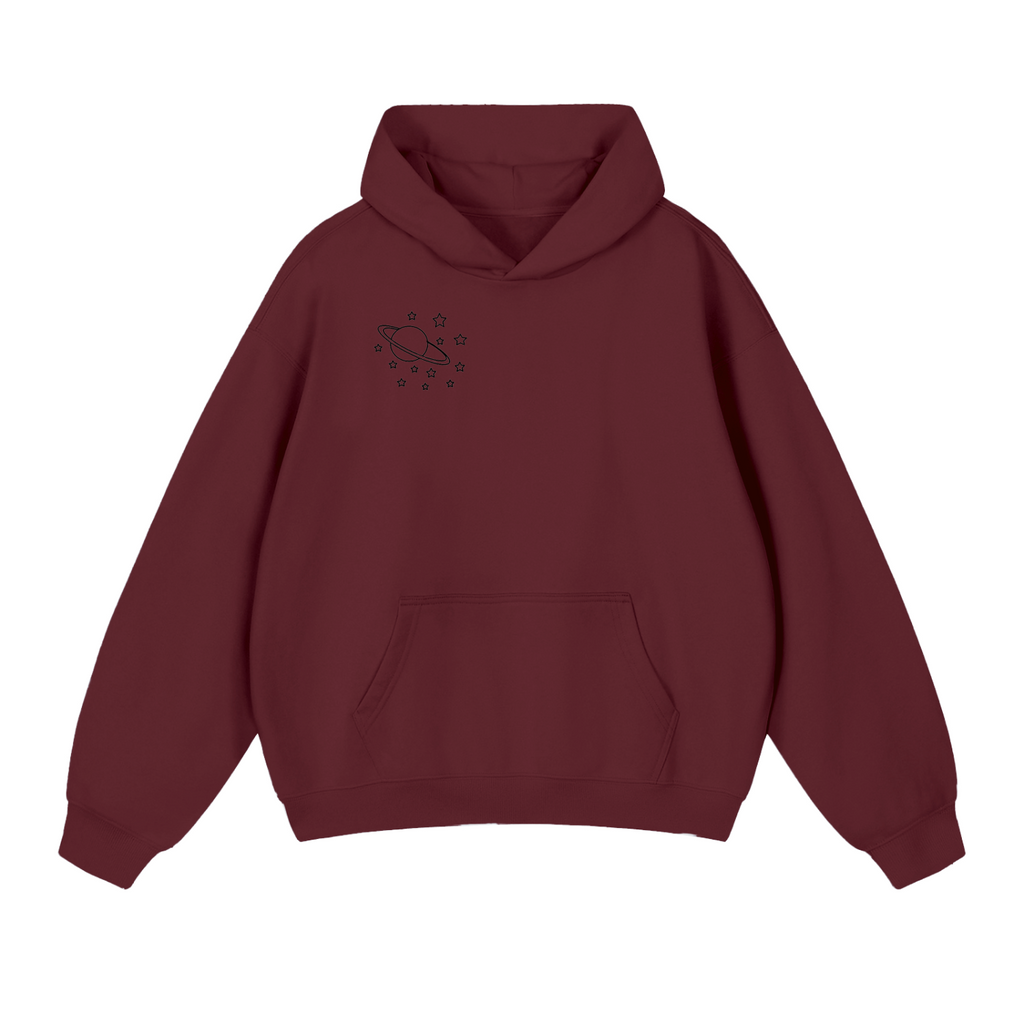 Essential Heavyweight Hoodie comes in Plum Red, Baby blue, and Beige.