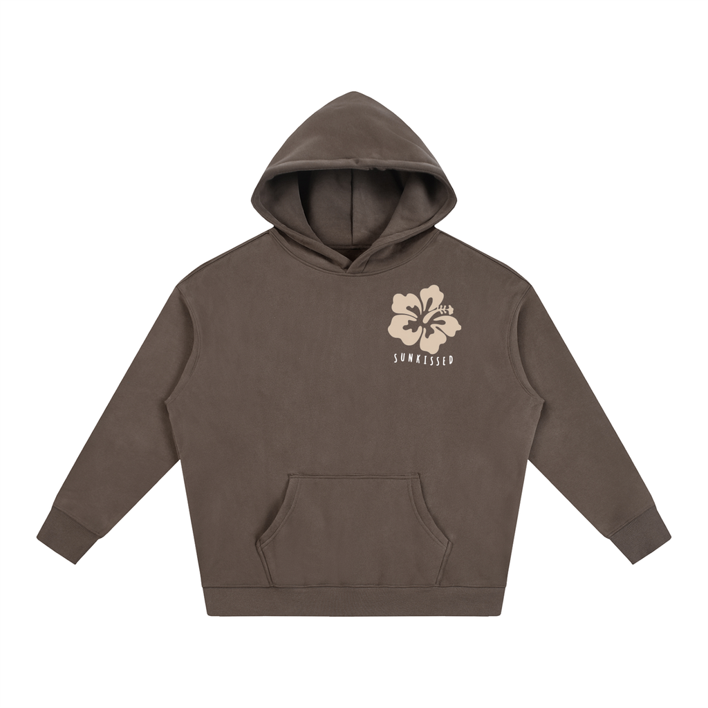 Oversize Fleeced Hoodie Dark Brown, Sun kissed Hibiscus in Beige