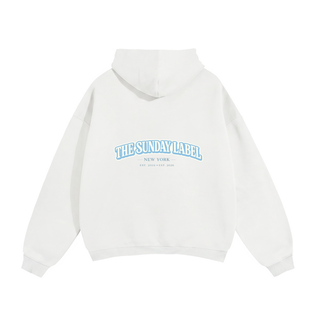 The Sunday Label Oversize Fleeced Hoodie New York White, Oat Grey, Light Blue