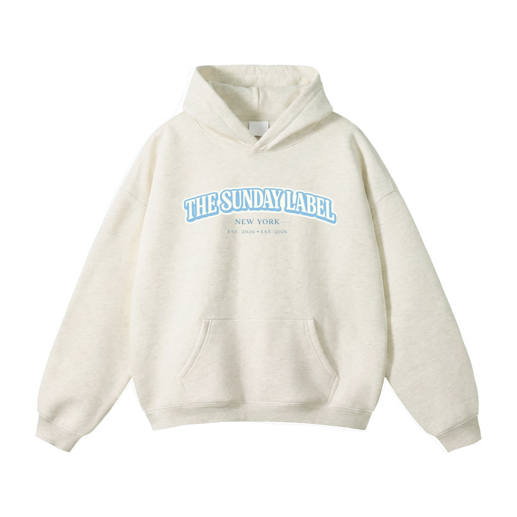 The Sunday Label Oversize Fleeced Hoodie New York White, Oat Grey, Light Blue